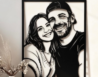 Custom Portrait Metal Wall Art, Personalized Minimalist Line Flat Sculpture from Photo, Gifts for Pet , Lover, Family