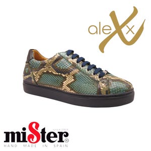 Baskets à imprimé python bleu-beige, pointure 41