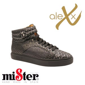 hoge sneaker, reliëfleer, pythonreliëf, leren voering, uitneembare binnenzool