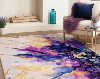 Hand Tufted New Zealand Wool Rug, Modern Abstract Watercolor Design