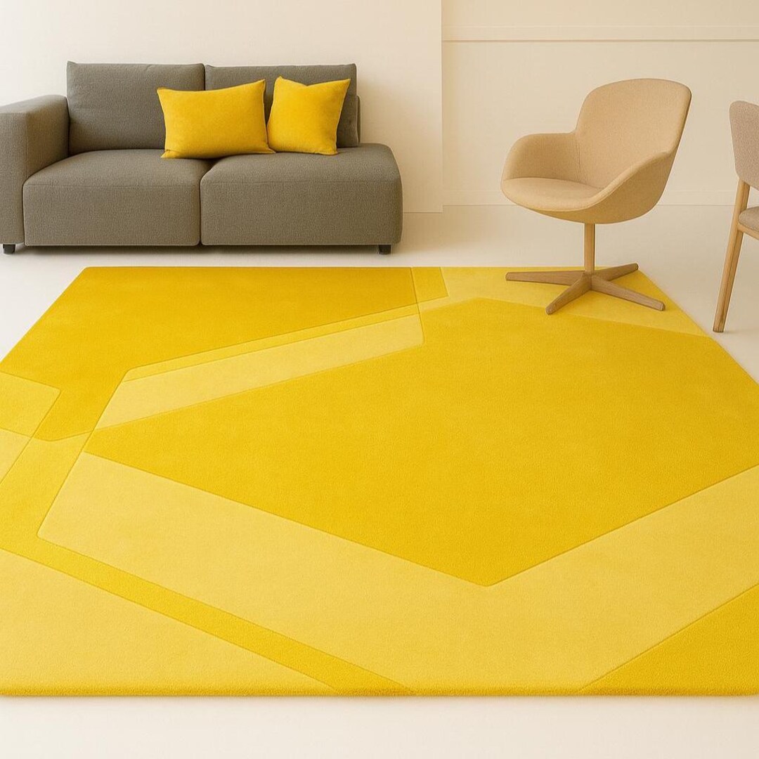 Modern Yellow Geometric Rug, Bold Abstract Area Rug for Living Room ...