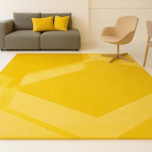 Modern geel geometrisch vloerkleed, gedurfd abstract vloerkleed voor woonkamer, handgetuft tapijt met 100% Nieuw-Zeelandse wol, 5 x 8 8 x 10 9 x 12