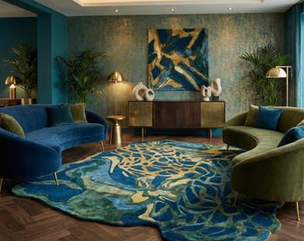 Hand Tufted Abstract Wool Area Rug, Irregular Luxury Design