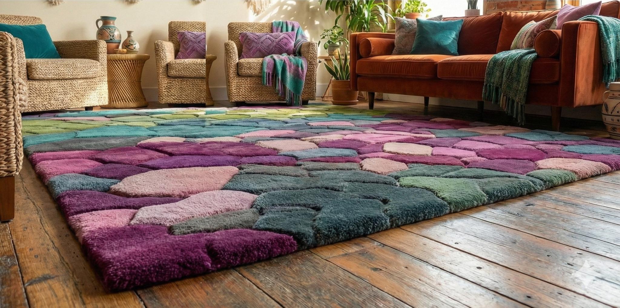 Hand Tufted Wool Area Rug – Colorful Abstract Pebble Design - Etsy
