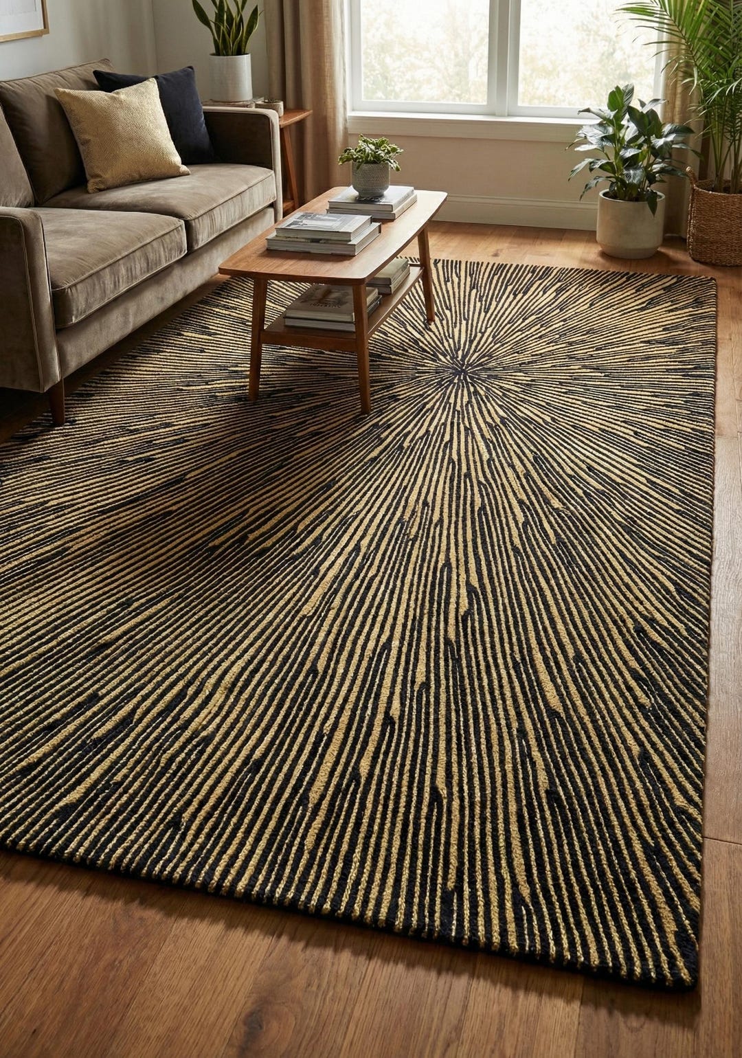 Gold & Black Abstract Hand Tufted Area Rug With 100% New Zealand Wool ...