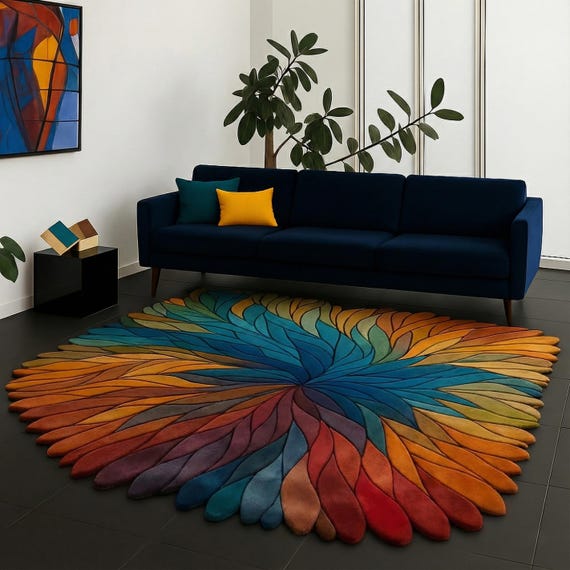 Bloom Burst Irregular shape rug, Multicolor Floral Hand Tufted woolen Area Rug with 100% New Zealand wool, Handmade hand, woven carpet