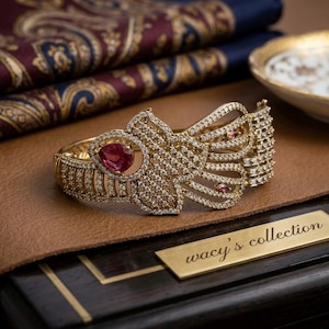 Dual Tone Ruby Kundan Kada Bangle – Color Shifting Red Pink Bridal Bracelet