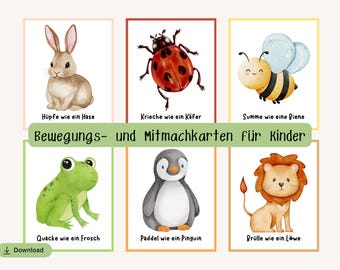 Animal Activity Cards for Children | Daycare and Nursery Games | Movement & Language Development | Activity Cards | Morning Circle Game Ideas | PDF Download