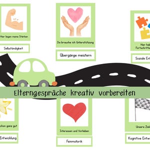 Mall för föräldramöte – Utvecklingsresa med väg och bil | Konversationskort för utvecklingssamtal i förskolan | PDF-nedladdning