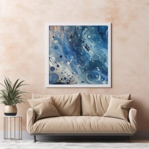 Abstract Ocean Wave Wall Art Print – Blue Modern Coastal Painting, Fluid Sea Movement Artwork, Contemporary Nautical Home Decor