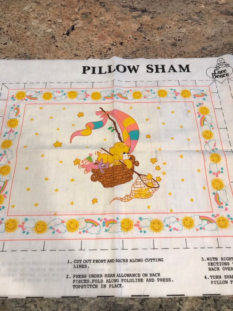 Vintage Care Bears Bed Pillow Sham Fabric Panel Diy Etsy