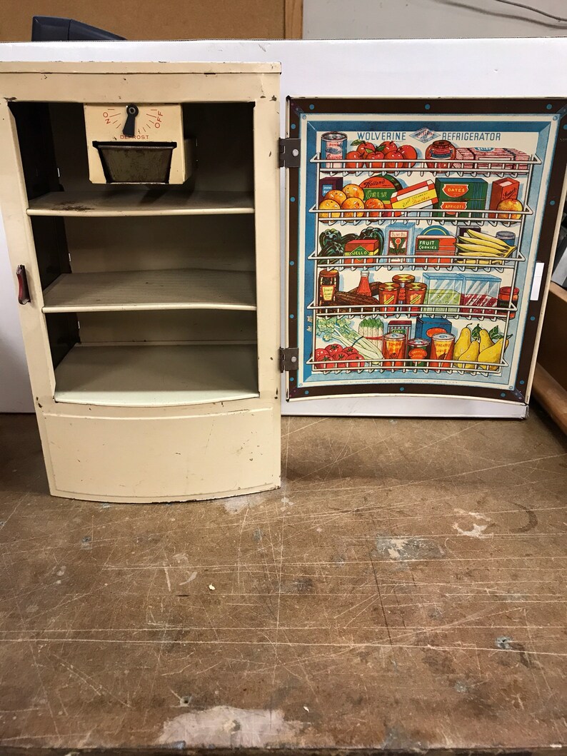 Antique vintage metal pretend play toy Refrigerator Wolverine Etsy
