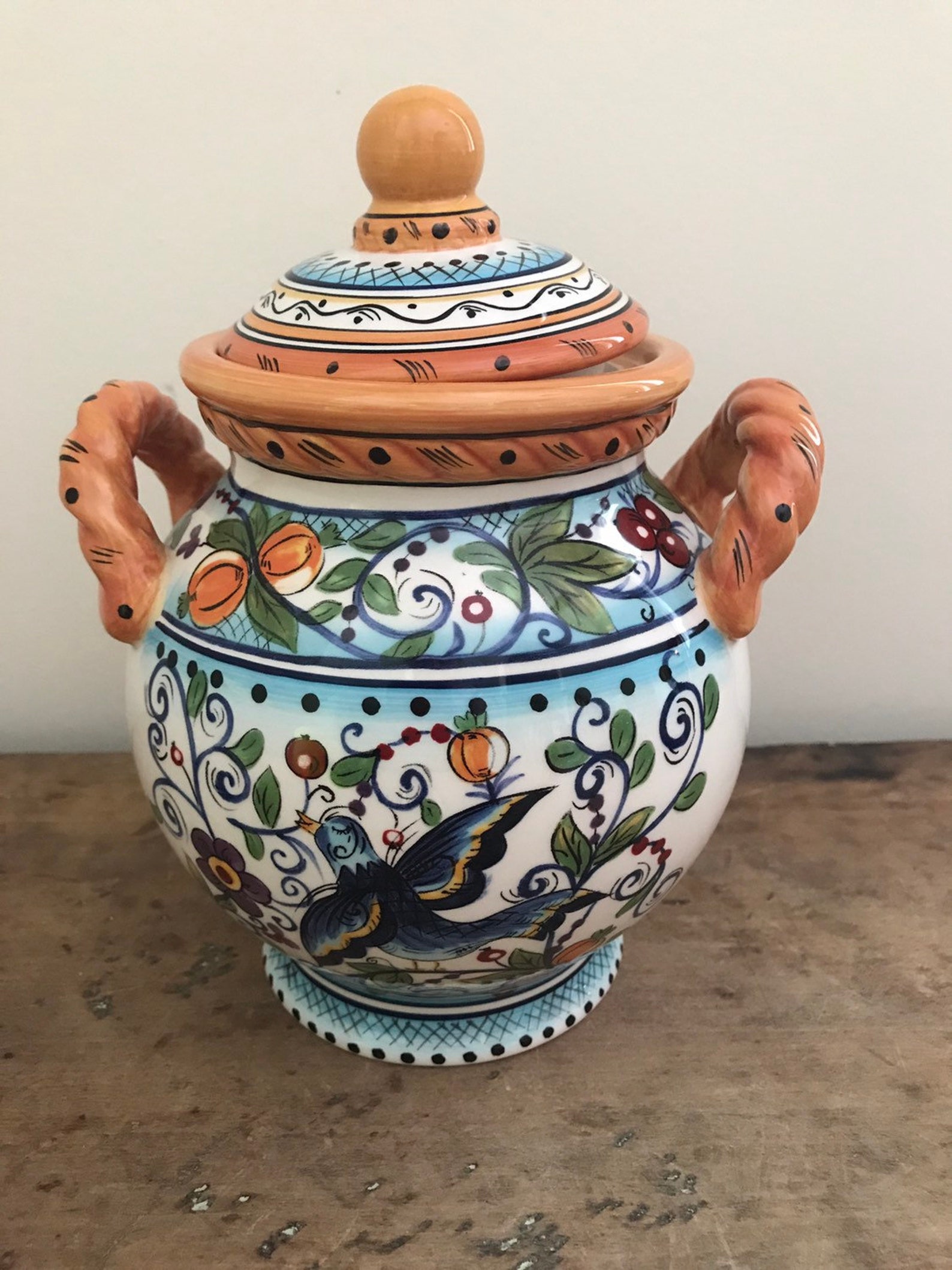 Dario Farrucci Villa Paradiso hand painted canister jar w/ lid Etsy