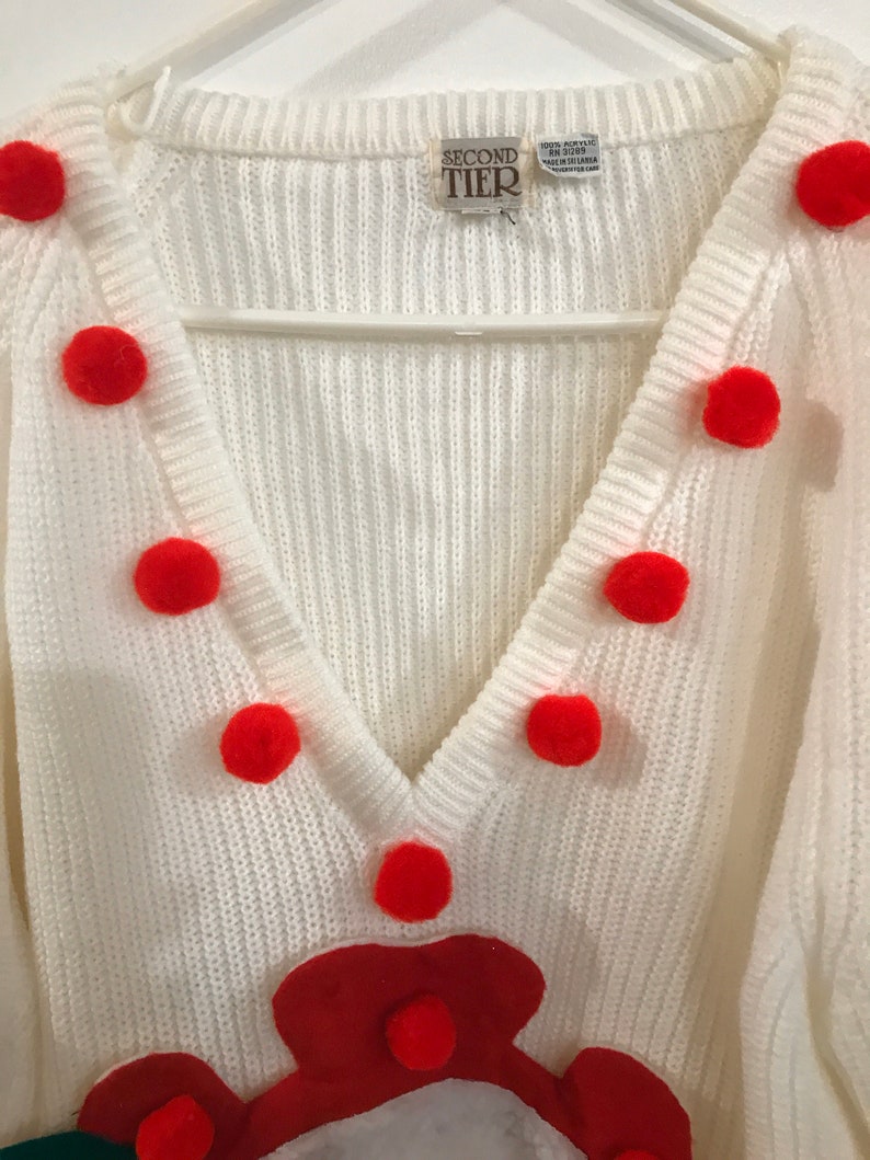 Ooak hand decorated ugly Christmas sweater men\u2019s large Santa face pompoms