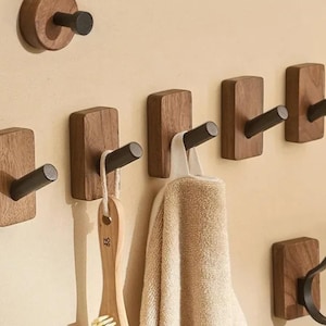 Self-Adhesive Walnut Wood Wall Hook – Minimalist Coat Towel Key Hanger for Bathroom & Bedroom