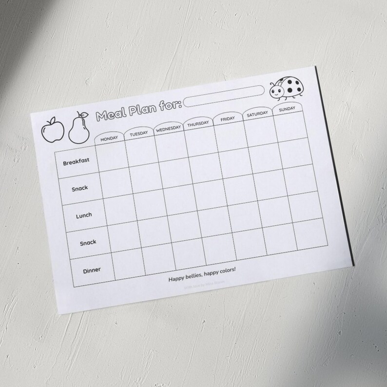 Toddler Meal Planner Printable: Coloring Activity, Weekly Food Schedule ...