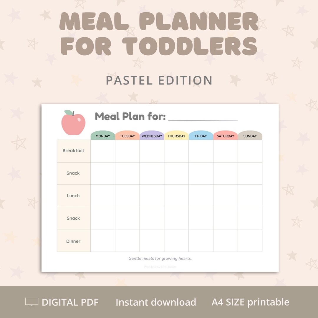 Pastel Toddler Meal Planner – Soft Printable Weekly Chart | Gentle ...