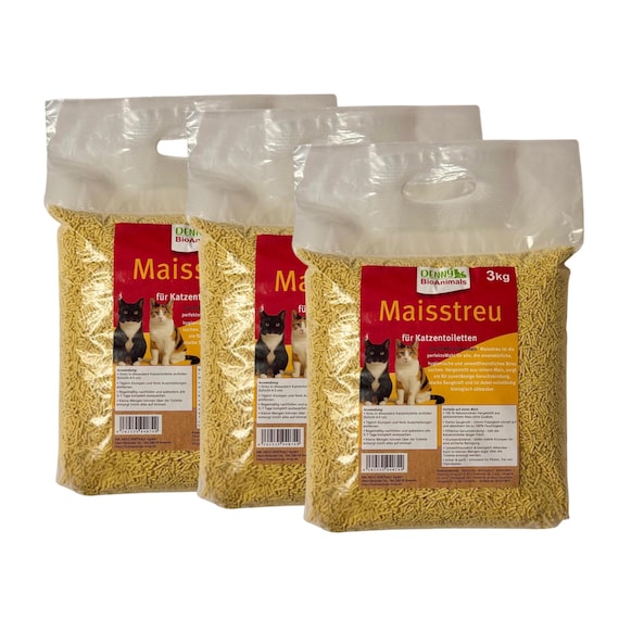 Maisstreu Katzenstreu 9 kg (3 Verpackungen je 3 kg) klumpend, staubfrei &  geruchsneutral  Katzenstreu aus Maisfasern. - Etsy.de