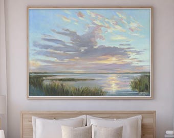 Coastal Marsh Canvas Print: Sunset Landscape Art, Beach House Decor