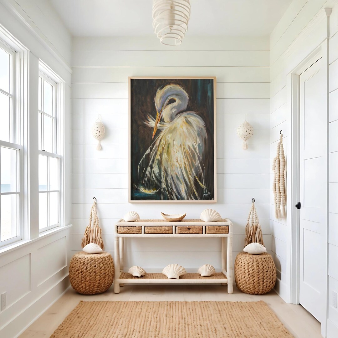 Egret Wall Art White Bird Decor Beach House Interior Design Living Room ...
