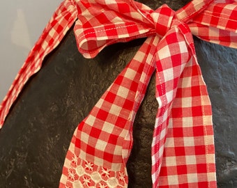 Red gingham Retro apron Embroidered Hand made