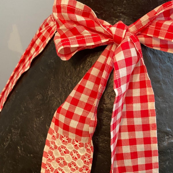Red gingham Retro apron Embroidered Hand made