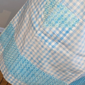 Retro Gingham Apron Turquoise and Blue Embroidered