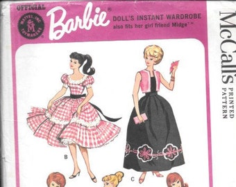 McCalls Sewing Pattern Barbie Wardrobe #7429 Uncut Sheath Square Dancing Dress Coat 1964 Vintage