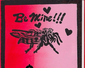 Valentine Linocut- Nasty or Nice- Be Mine 20 Dollars-  One of a Kind Card- Be Mine- 4 x 6 inches