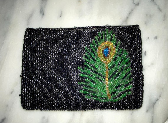 Vintage Peacock Beaded Clutch Bag  Satin Lined 19… - image 5