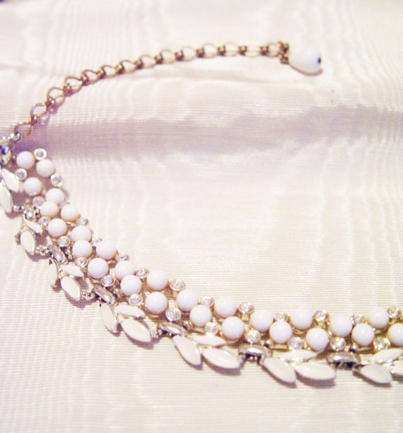 Bridal Midcentury Choker Necklace-White Floral En… - image 1