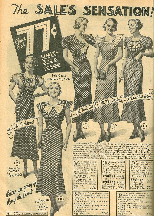 Vintage Womens Fashion Original 1934 Sears Catalog Etsy