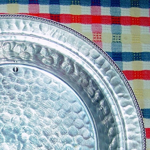 Midcentury-Serving Dish- Aluminum Serving Tray-Buenilum Hammered Aluminum- 11.5 inch diameter  29 cm diameter