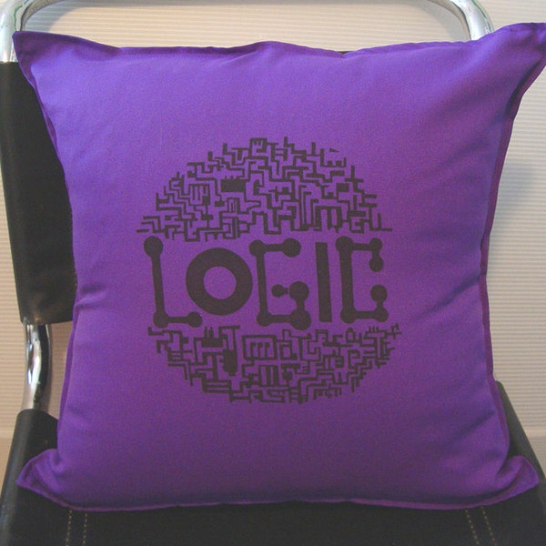 Geekery Pillow Cover-Techie Computer Brain- Linocut Print- Custom Orders- 16 x 16 inch- 40 x 40 cm