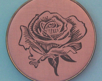 Goth Rose Art- Linocut on Fabric-10 cm- 4 inch diameter