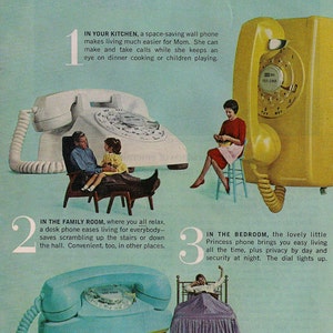 Retro Telephone 4 Ads Mid Century Nuclear Family Set of 4 Color Originals 50s 60s 7 x 10 inch 18 x 25 cm image 2