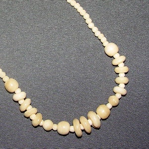 Womens Choker Necklace- Ivory Look Beads- Boho Hippie Chick- 16 inch 40 cm