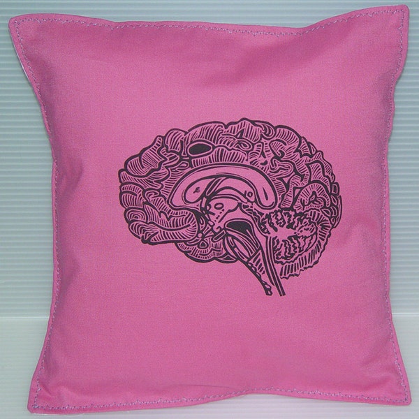 Geekery Girl Pillow Cushion Commission Linocut Brain Print  Different Colors-10 x10