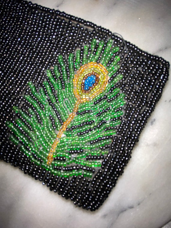 Vintage Peacock Beaded Clutch Bag  Satin Lined 19… - image 2