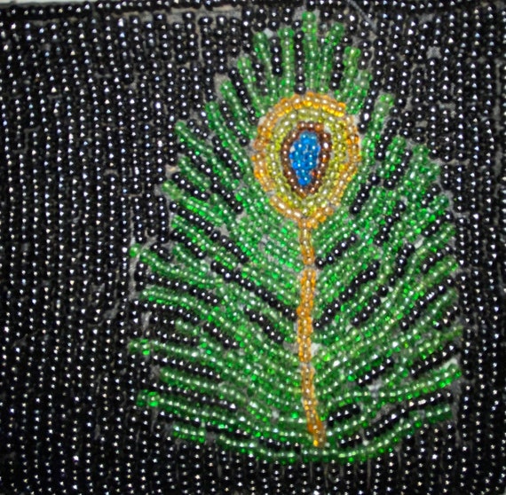 Vintage Peacock Beaded Clutch Bag  Satin Lined 19… - image 3