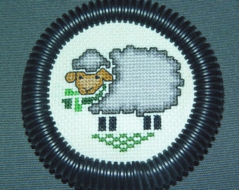 Country Sheep Cross Stitch- Wall Art- Mini Hoop Country Decor