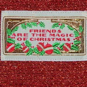Country Christmas Pillow- Rustic Retro Chic- Embroidered Textured Handmade- 9 x 9 inch