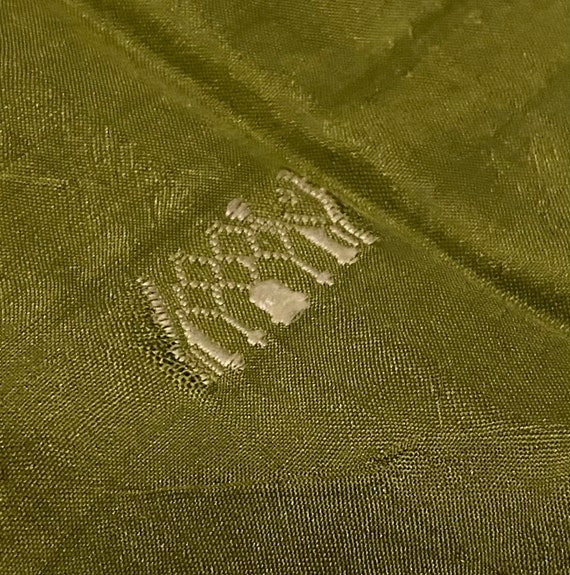 Asian Vintage Scarf Green Silk fringed - image 2