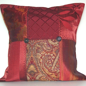 Romantic Pillow Cover Blood Red Satin Brocade- Wicked Décor- 16 x 16 inch