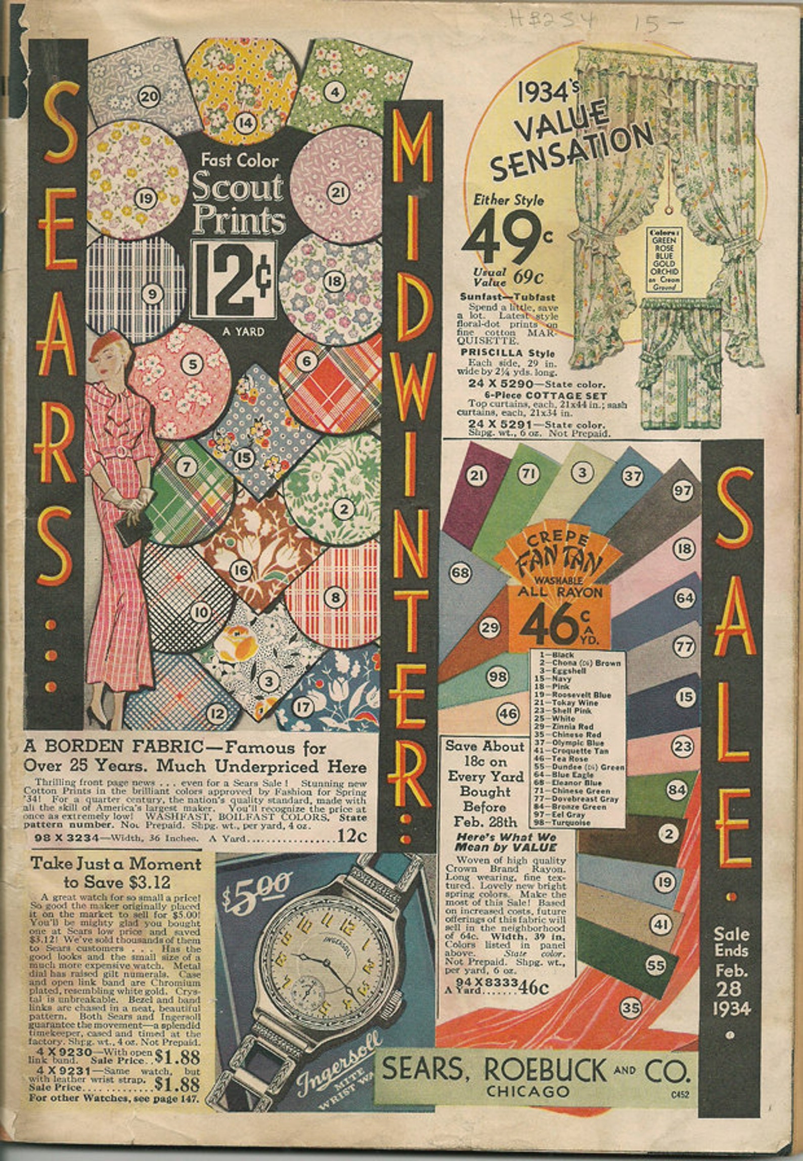 Vintage Womens Fashion Original 1934 Sears Catalog Advertising 6 X 9