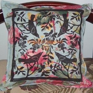 French Country Pillow Cover Bird  Linocut Print-14 x 14 inch