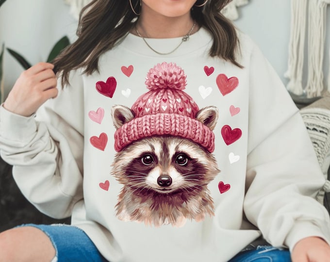 Featured listing image: Valentine Raccoon PNG | Cute Raccoon With Hearts | Valentine Animal PNG | Love Raccoon Sublimation | Digital Download