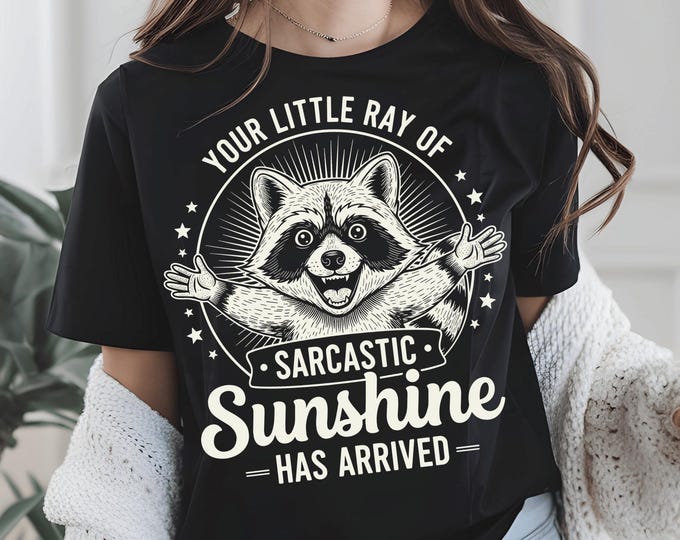 Featured listing image: Sarcastic Sunshine Raccoon SVG PNG | Funny Summer Shirt Design | Retro Raccoon Graphic | Cricut Cut File | Digital Download