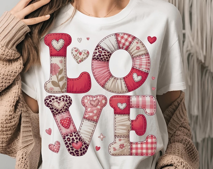 Featured listing image: Valentine Patchwork Love PNG | Quilt Fabric Style (Digital Download)