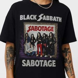 Black Sabbath Sabotage Album Cover T-Shirt Vintage Rock Band Graphic Tee